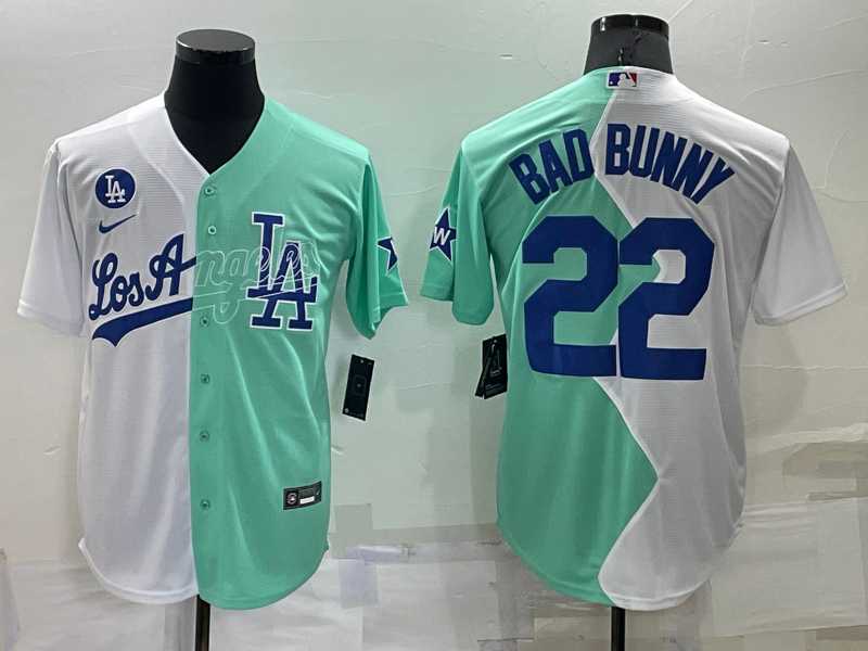 Los Angeles Dodgers #22 Bad Bunny White Green Two Tone 2022 Celebrity Softball Game Cool Base Jersey,We sell and wholesale Los Angeles Dodgers #22 Bad Bunny White Green Two Tone 2022 Celebrity Softball Game Cool Base Jersey on line form chian!